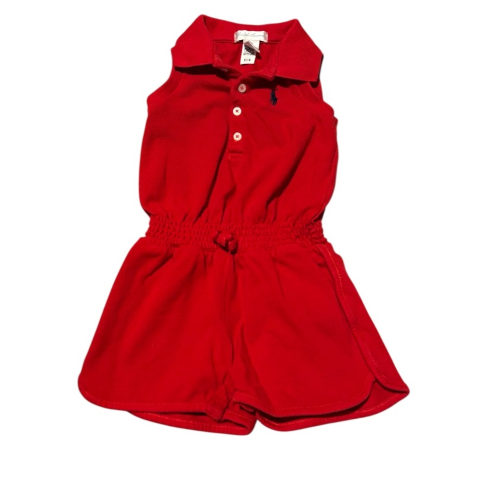 Ralph Lauren Red Cotton Collared Romper